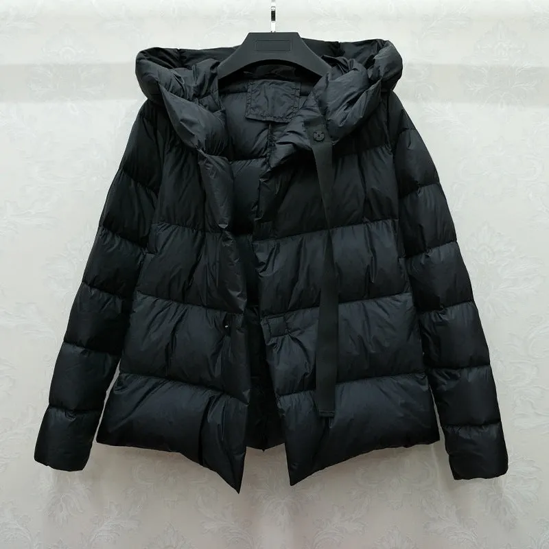 Hooded bread short padded down jacket women