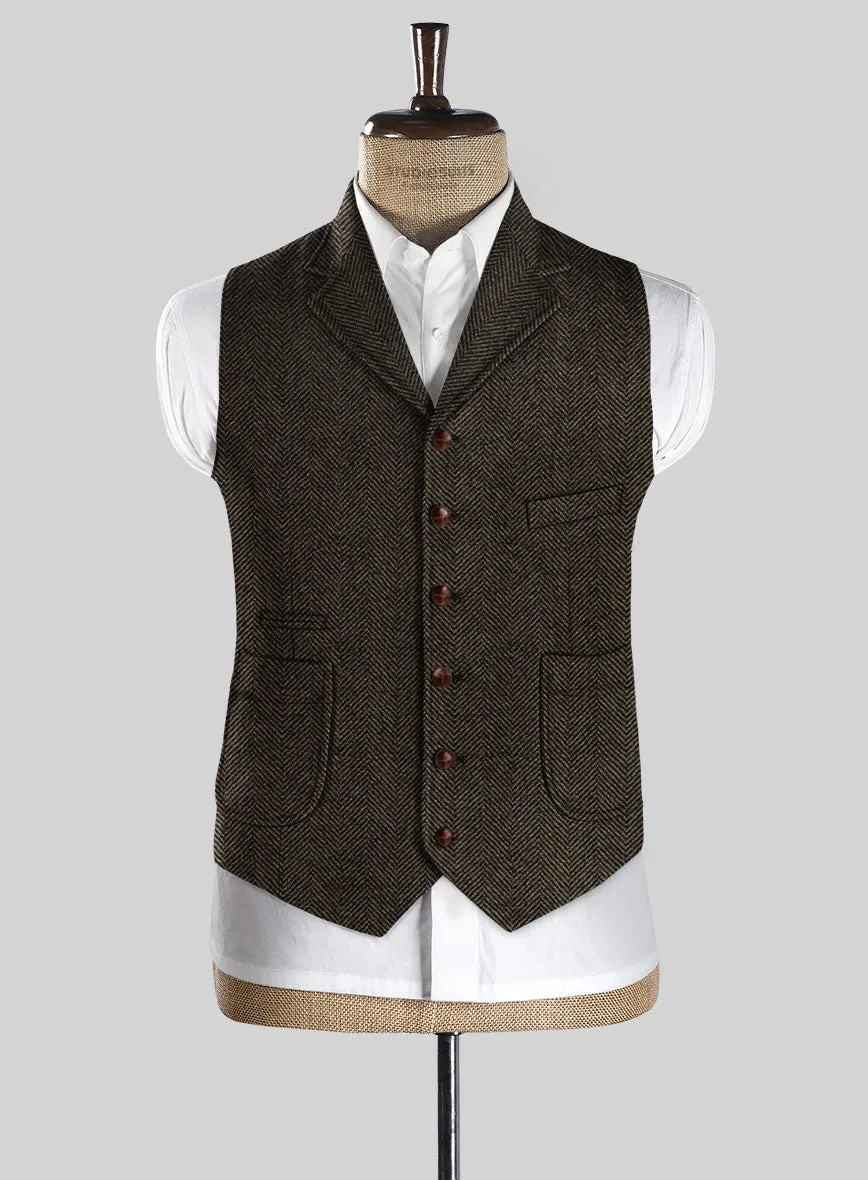 Italian Highlander Army Green Herringbone Tweed Hunting Vest