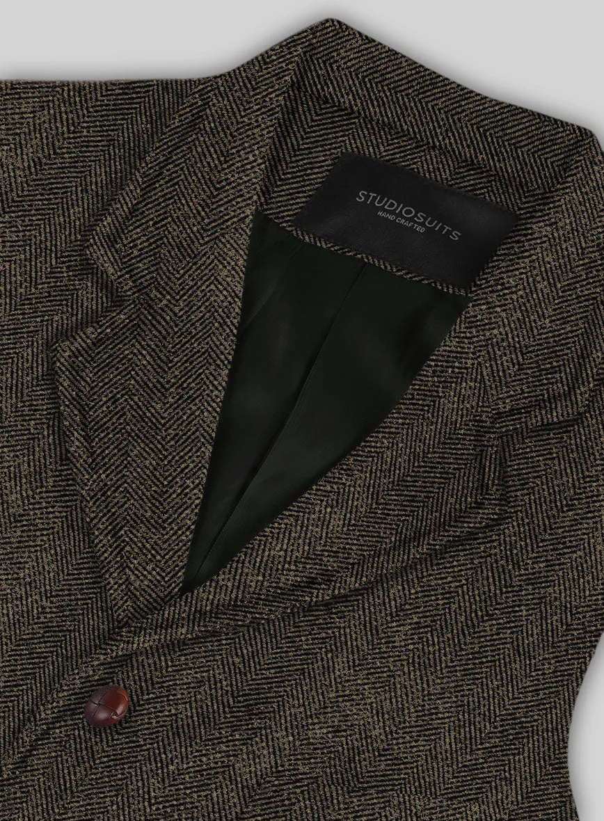 Italian Highlander Army Green Herringbone Tweed Hunting Vest