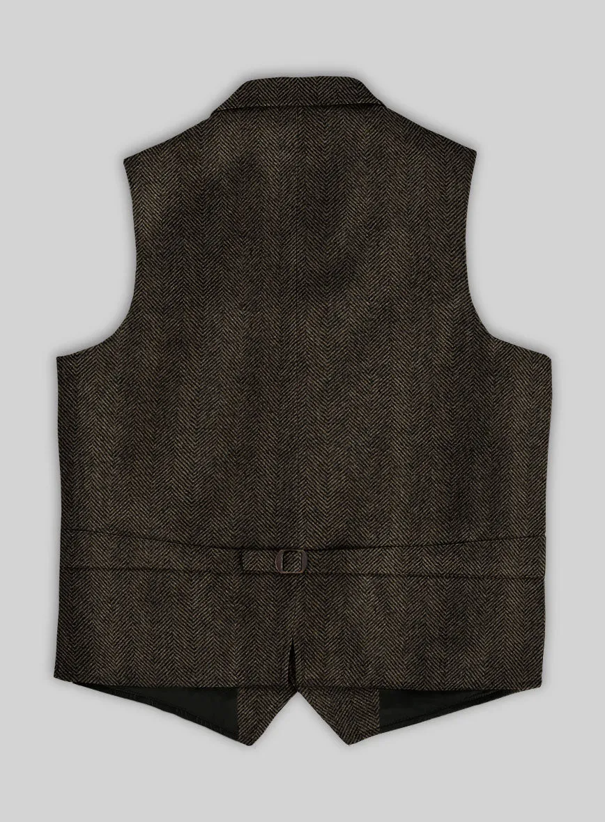 Italian Highlander Army Green Herringbone Tweed Hunting Vest