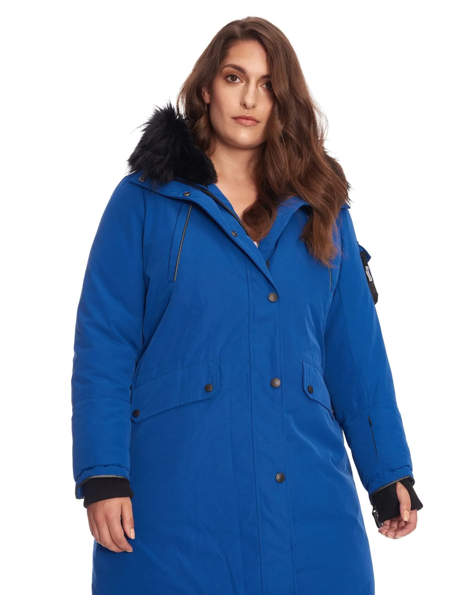 LAURENTIAN | Vegan Down Recycled Long Parka Winter With Faux Fur Hood | Cobalt