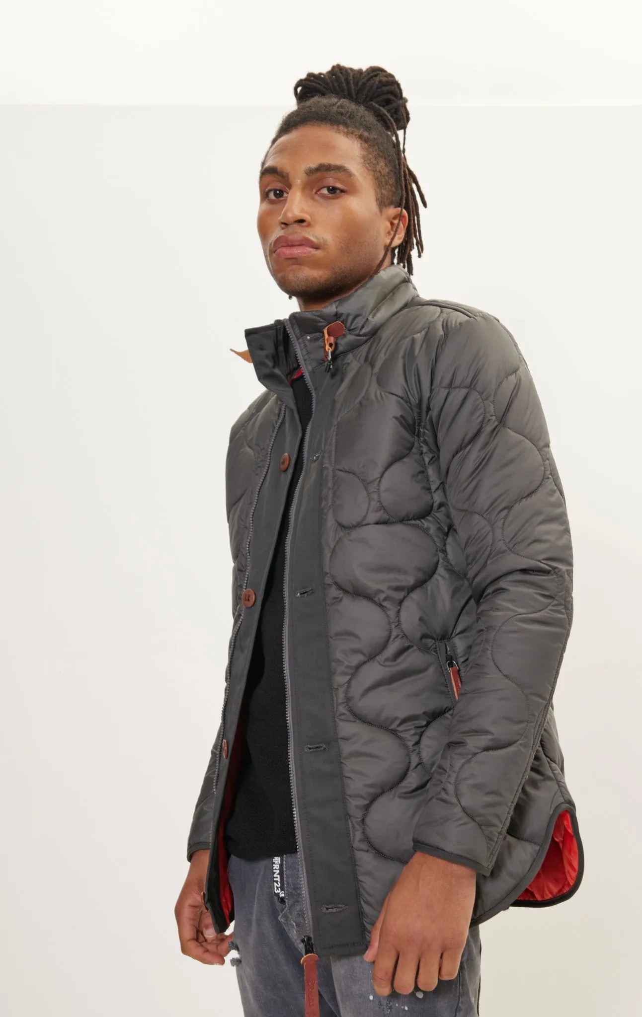 Light Padded Zipper-Up Coat - Anthracite