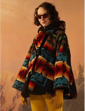 Long sleeve hooded coat printed woolen coat