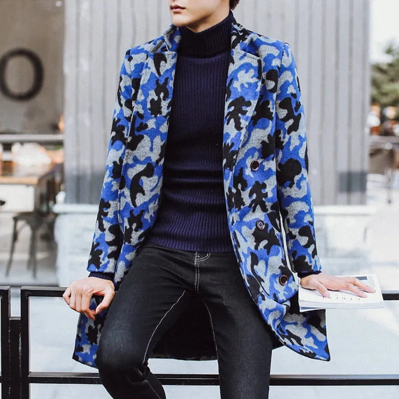 Long Thick Warm Camouflage Woolen Men Coat