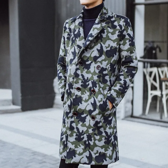 Long Thick Warm Camouflage Woolen Men Coat