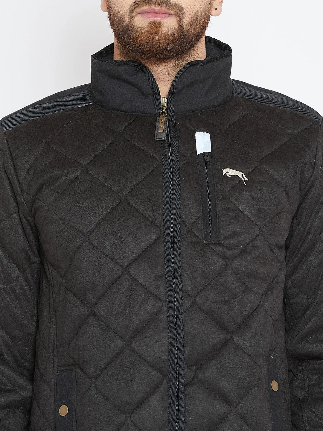 Men Black Solid Quilted Jacket