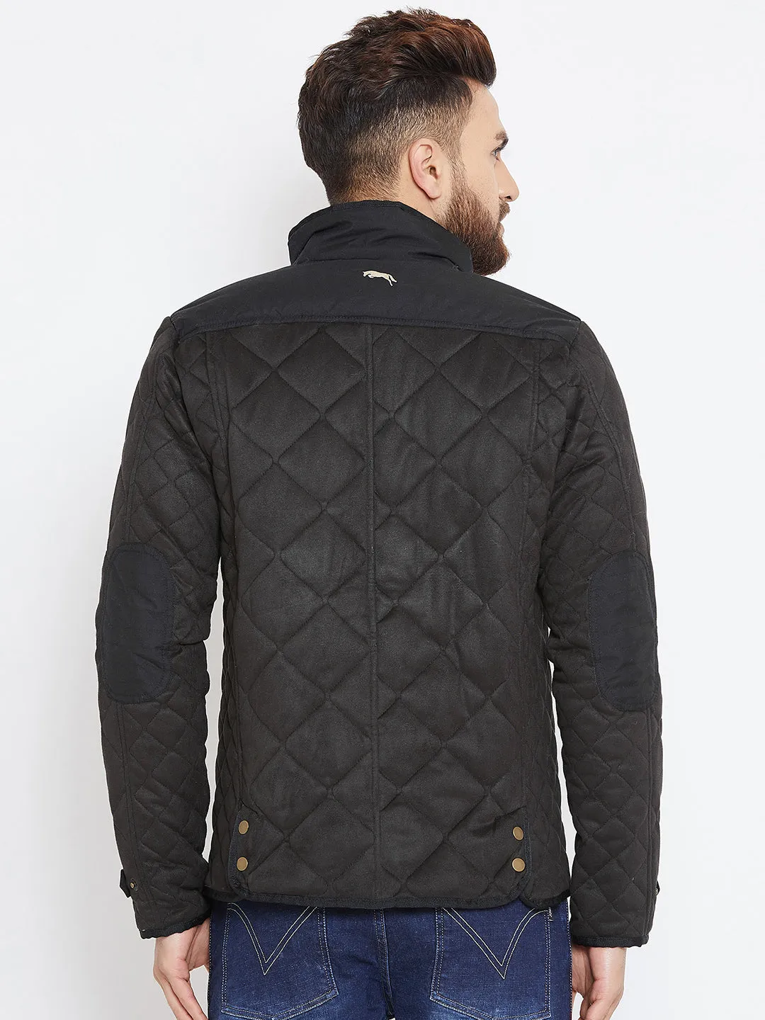 Men Black Solid Quilted Jacket