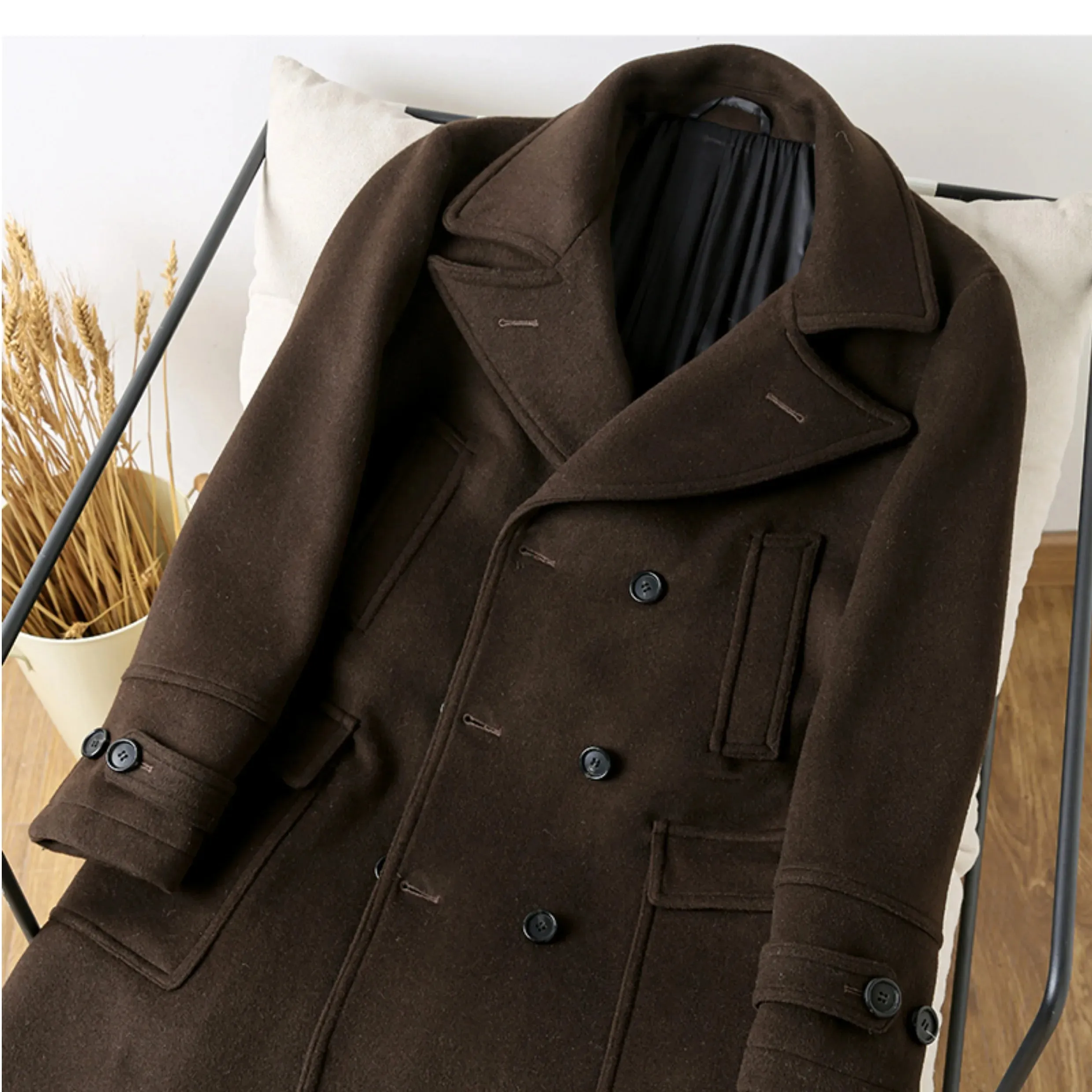 Men's 740N Woolen Coat Classic Double-breasted Long Thick Jacket