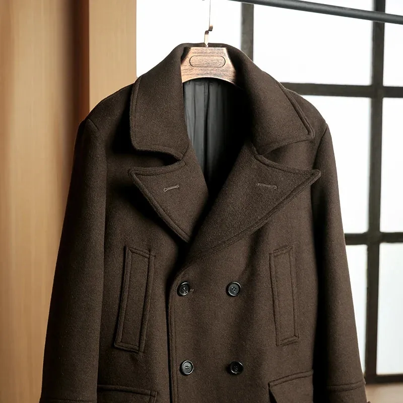 Men's 740N Woolen Coat Classic Double-breasted Long Thick Jacket