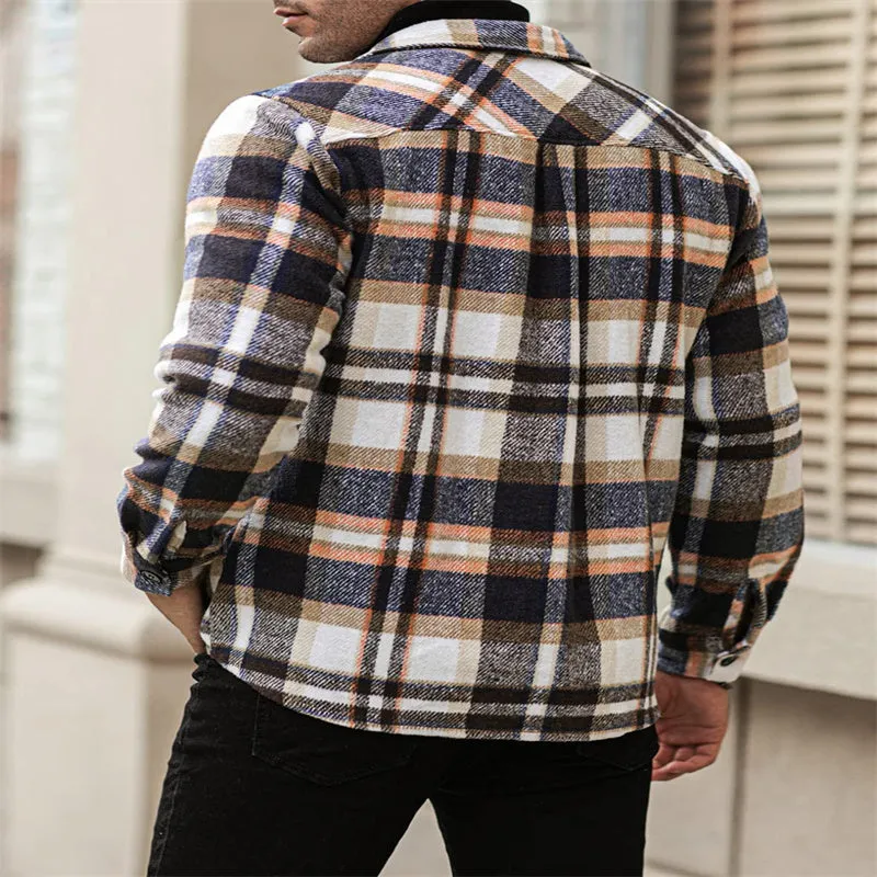 Men's Plaid Shirt Long Sleeve Button Down Casual Jacket