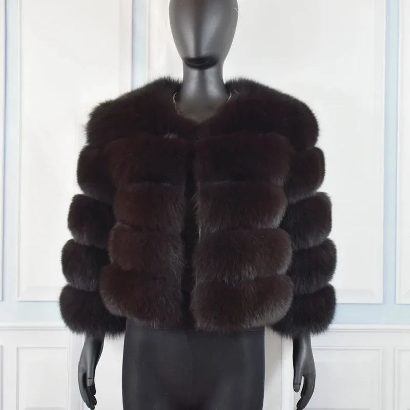 Natural 50CM Real Fox Fur Coat Women Winter Vest Jacket Fashion Outwear Real Fox Fur Vest Coat