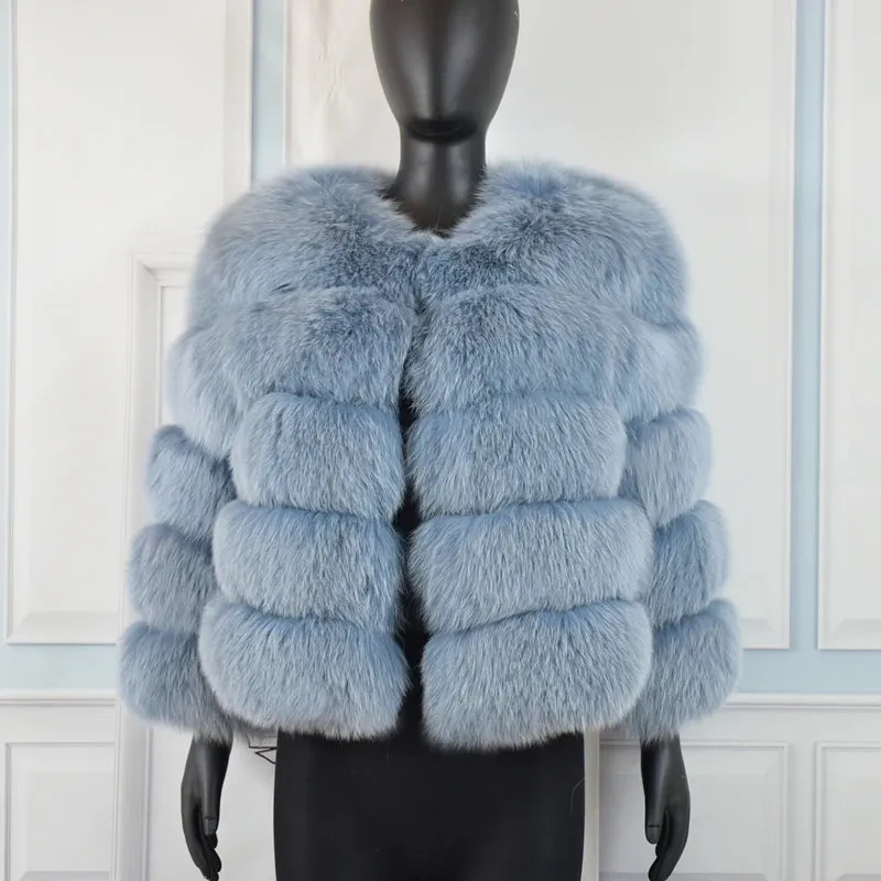 Natural 50CM Real Fox Fur Coat Women Winter Vest Jacket Fashion Outwear Real Fox Fur Vest Coat