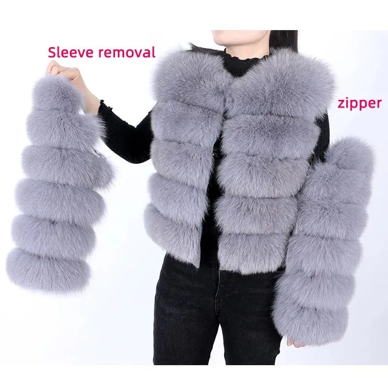 Natural Real Fox Fur Coat Women Winter Warm Luxury Fur Jacket Detachable Long Sleeves Female Vest Furry Coats