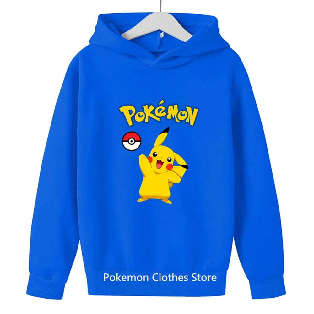 Pokemon Baby Boy Cool Pikachu Hoodie 2-13 Years Old Cartoon Sweater Spring and AutumnThin Coat Children's Hooded New