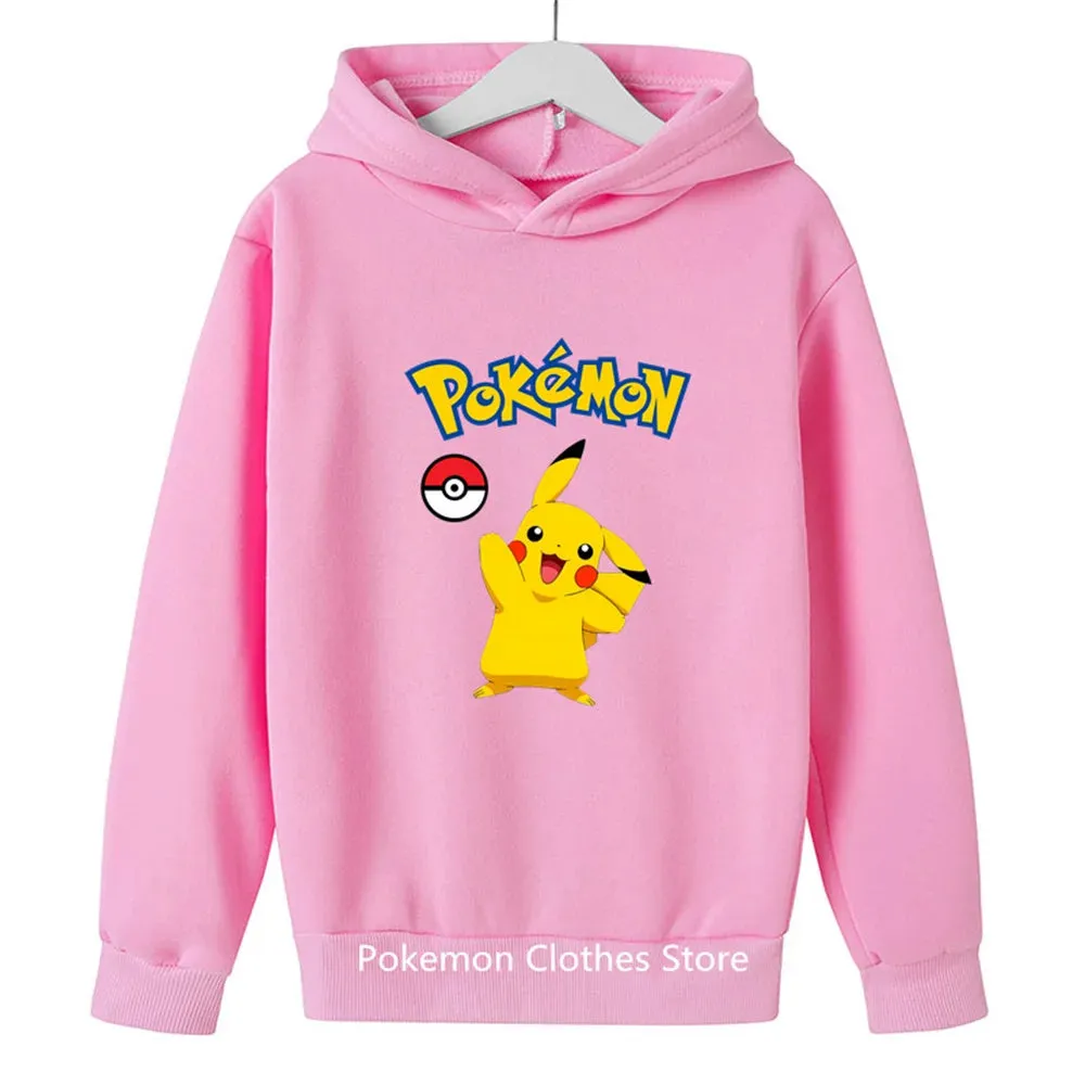 Pokemon Baby Boy Cool Pikachu Hoodie 2-13 Years Old Cartoon Sweater Spring and AutumnThin Coat Children's Hooded New