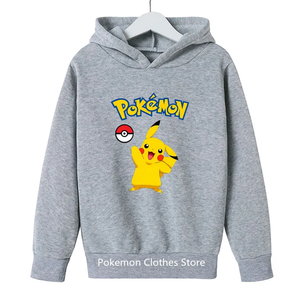 Pokemon Baby Boy Cool Pikachu Hoodie 2-13 Years Old Cartoon Sweater Spring and AutumnThin Coat Children's Hooded New