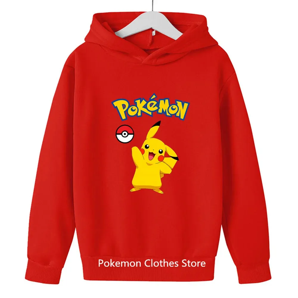 Pokemon Baby Boy Cool Pikachu Hoodie 2-13 Years Old Cartoon Sweater Spring and AutumnThin Coat Children's Hooded New