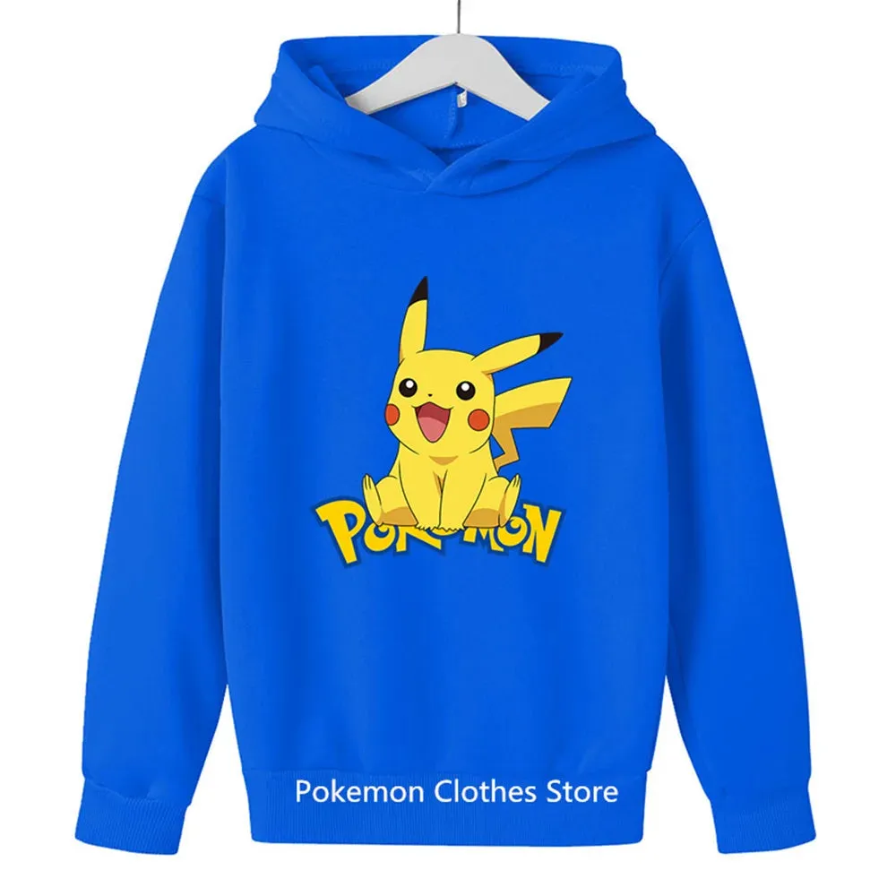 Pokemon Baby Boy Cool Pikachu Hoodie 2-13 Years Old Cartoon Sweater Spring and AutumnThin Coat Children's Hooded New