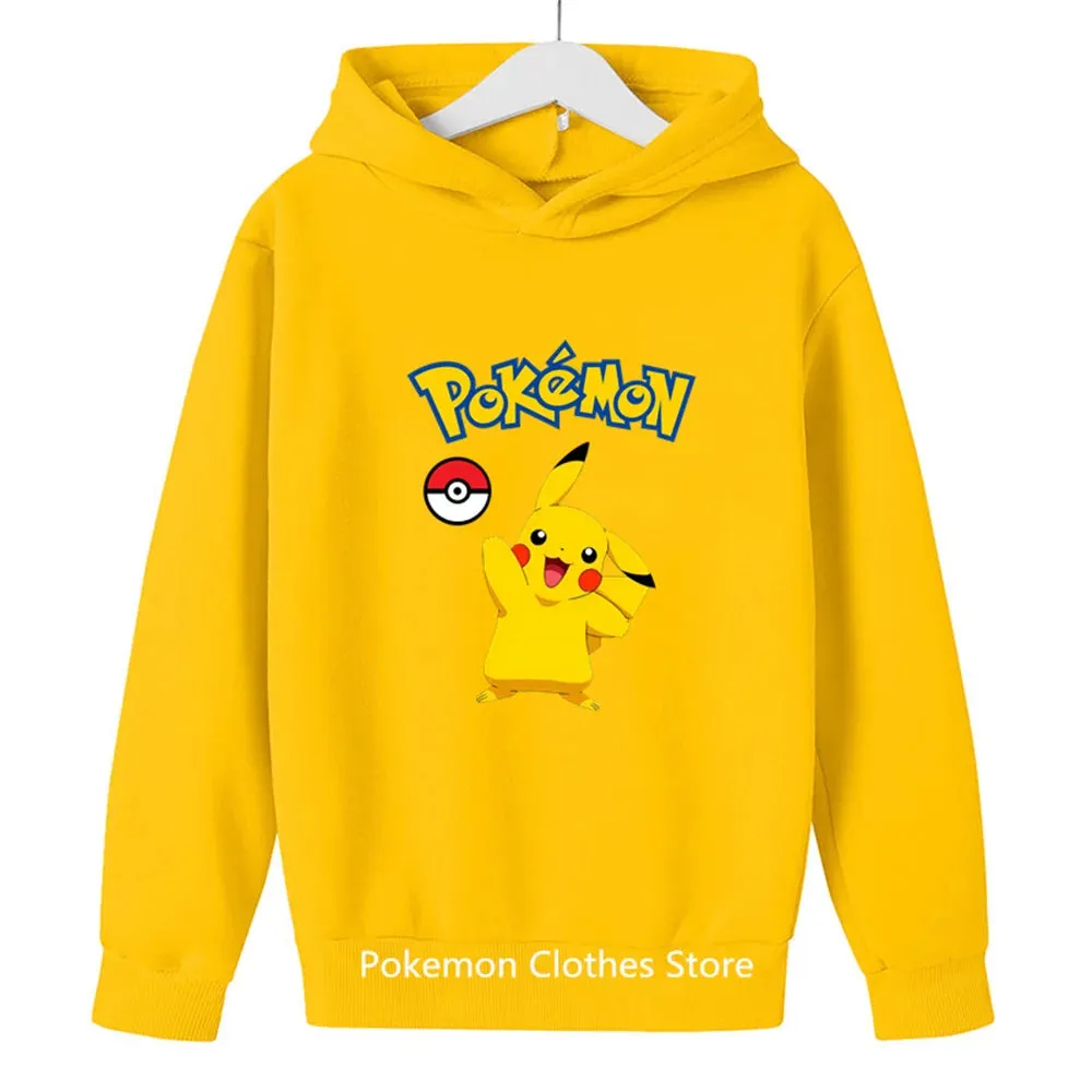 Pokemon Baby Boy Cool Pikachu Hoodie 2-13 Years Old Cartoon Sweater Spring and AutumnThin Coat Children's Hooded New