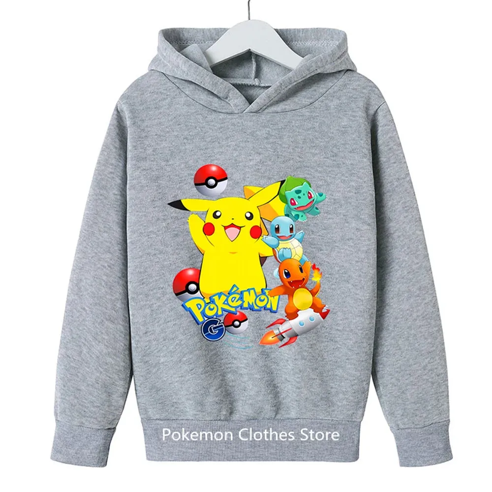 Pokemon Baby Boy Cool Pikachu Hoodie 2-13 Years Old Cartoon Sweater Spring and AutumnThin Coat Children's Hooded New