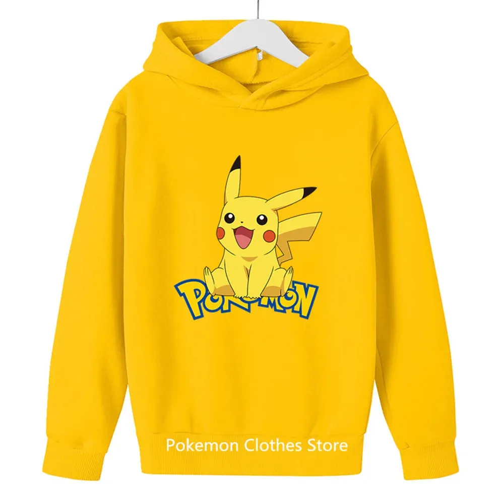 Pokemon Baby Boy Cool Pikachu Hoodie 2-13 Years Old Cartoon Sweater Spring and AutumnThin Coat Children's Hooded New