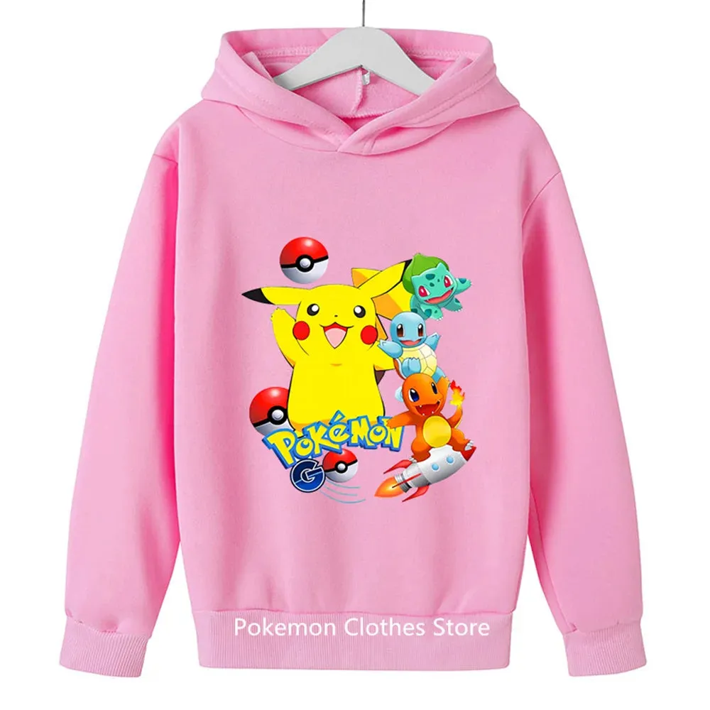 Pokemon Baby Boy Cool Pikachu Hoodie 2-13 Years Old Cartoon Sweater Spring and AutumnThin Coat Children's Hooded New