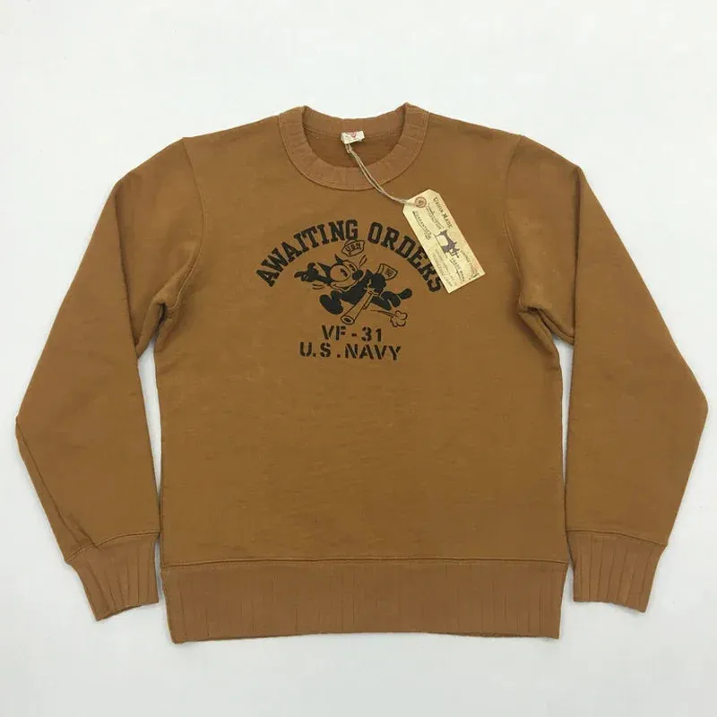 Retro-Core Military Print Crewneck Sweatshirts