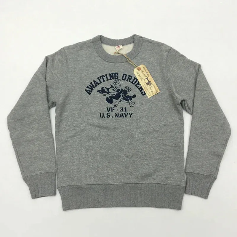 Retro-Core Military Print Crewneck Sweatshirts