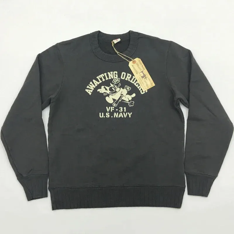 Retro-Core Military Print Crewneck Sweatshirts