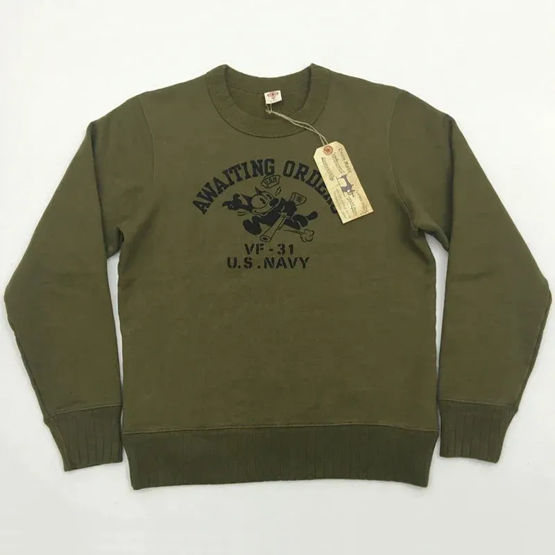 Retro-Core Military Print Crewneck Sweatshirts