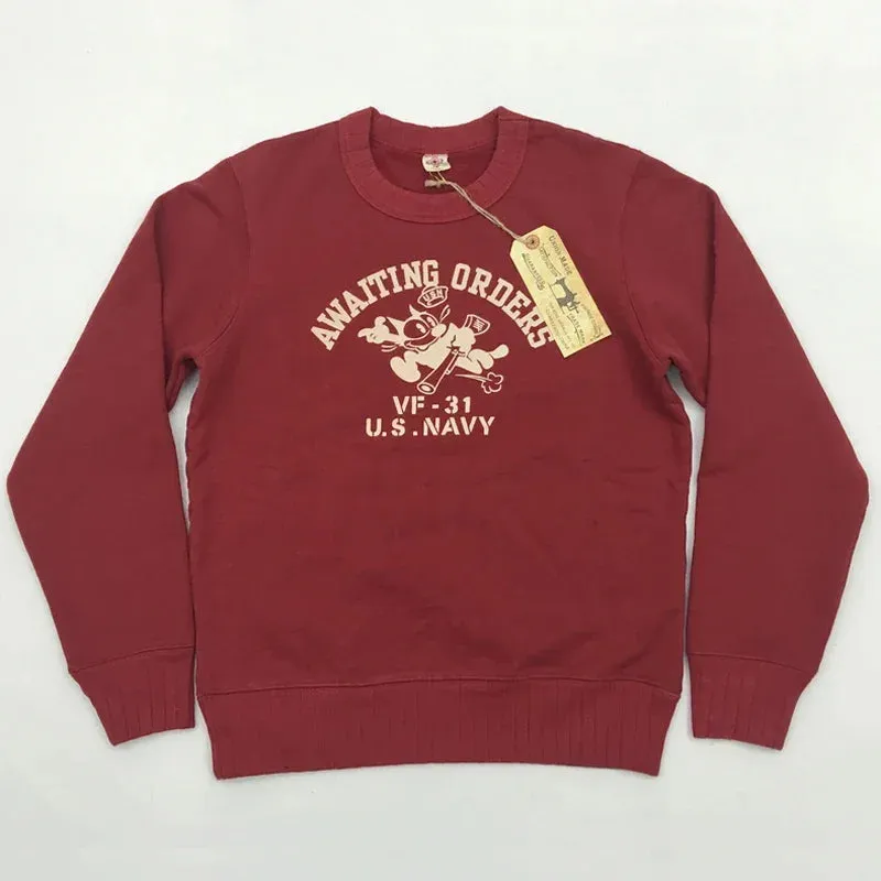 Retro-Core Military Print Crewneck Sweatshirts