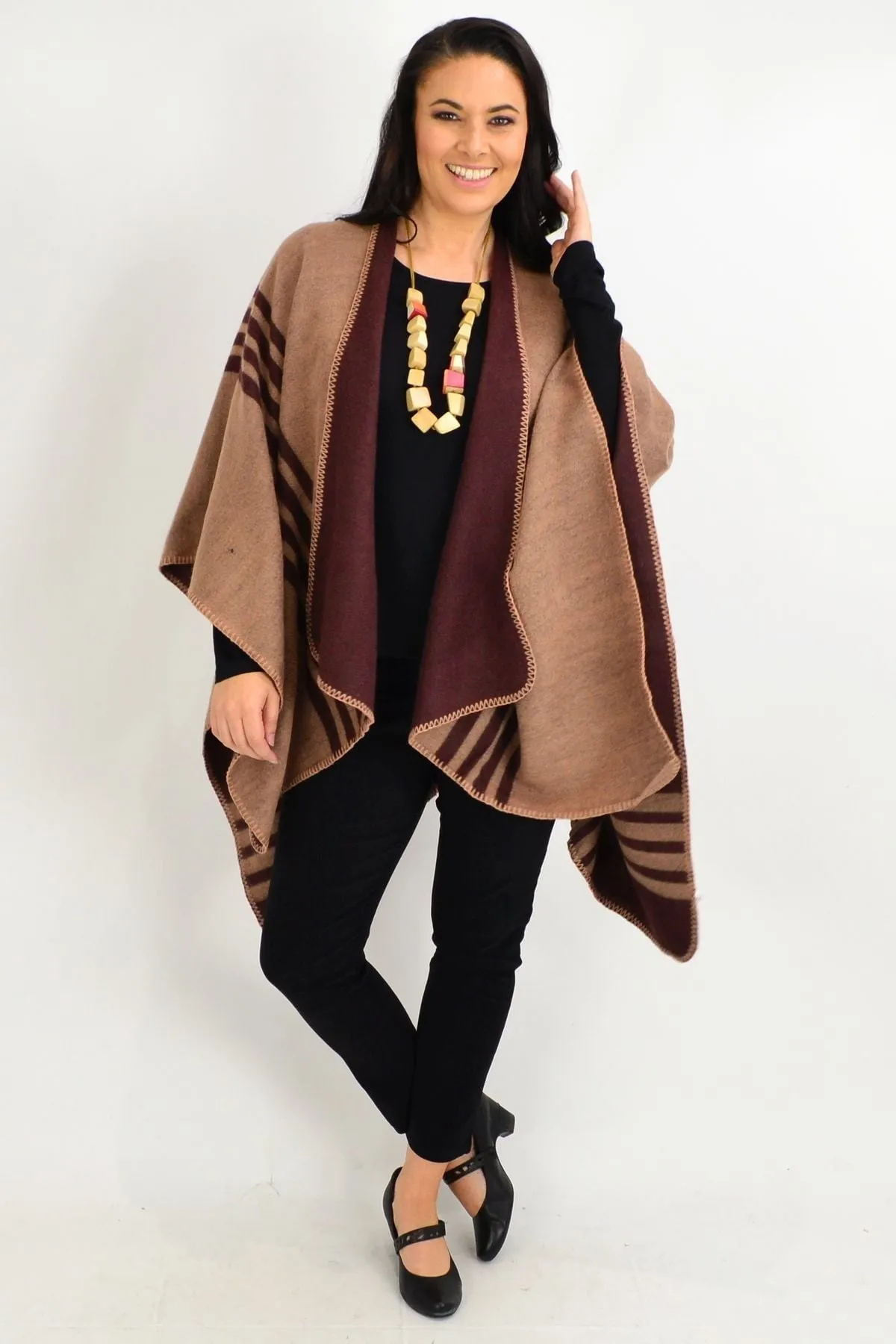 Reversible Brown Line Wool Blend Wrap