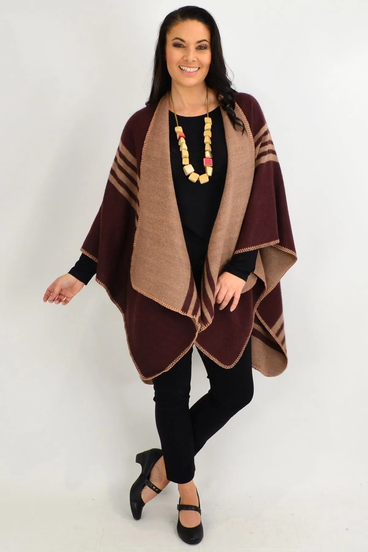 Reversible Brown Line Wool Blend Wrap