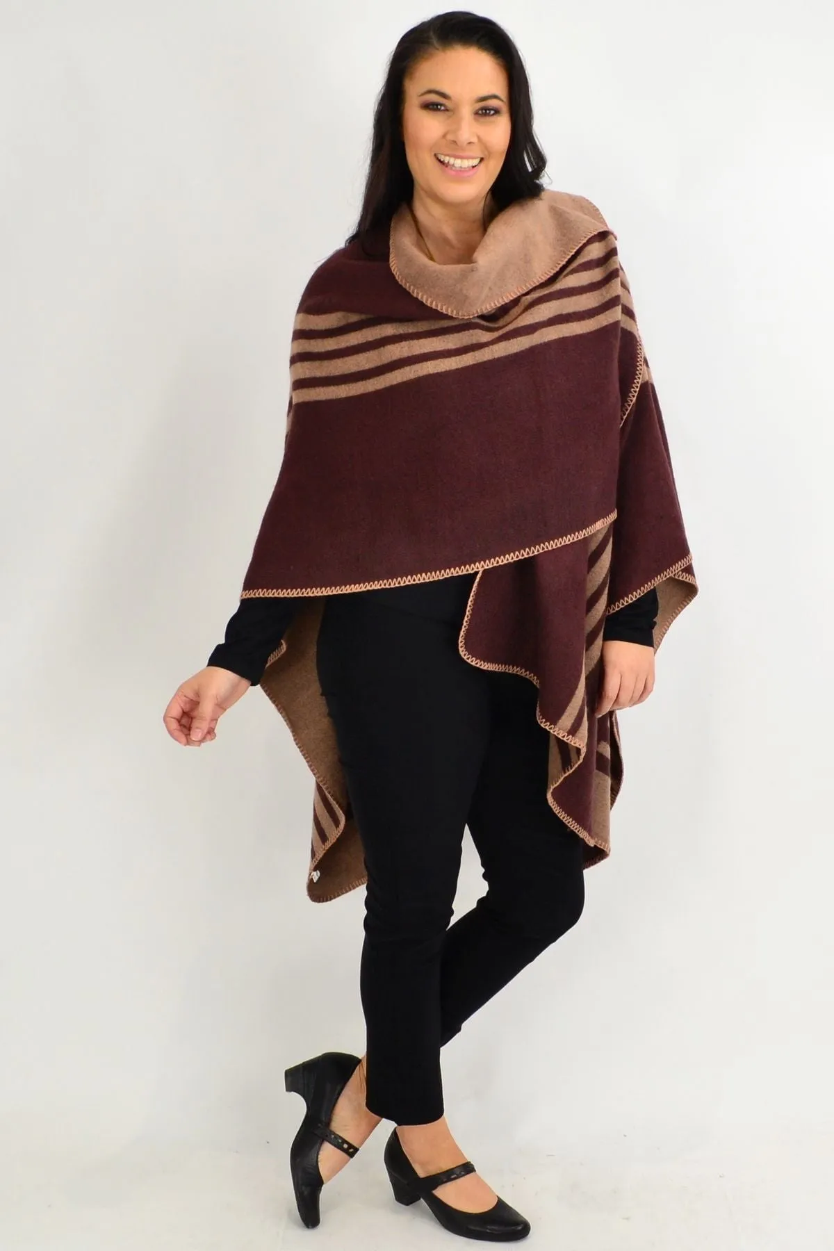 Reversible Brown Line Wool Blend Wrap