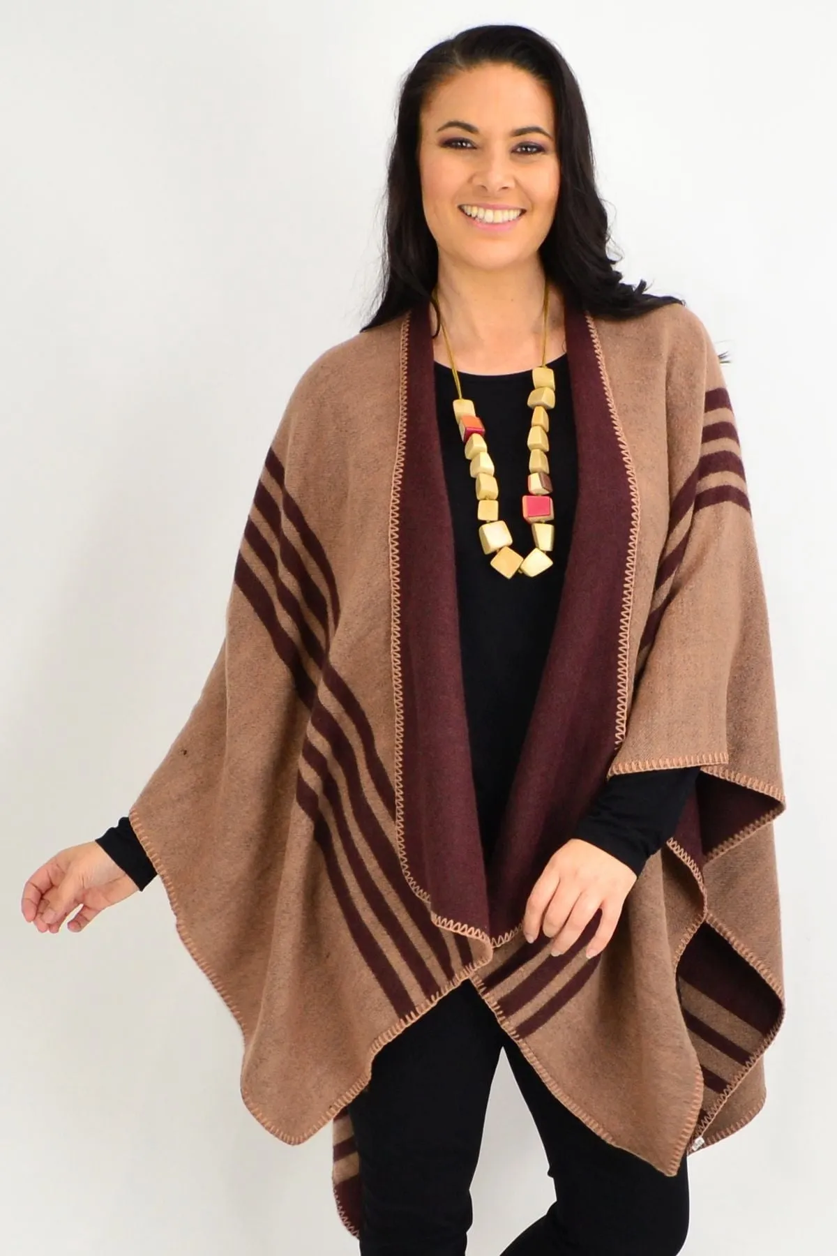 Reversible Brown Line Wool Blend Wrap