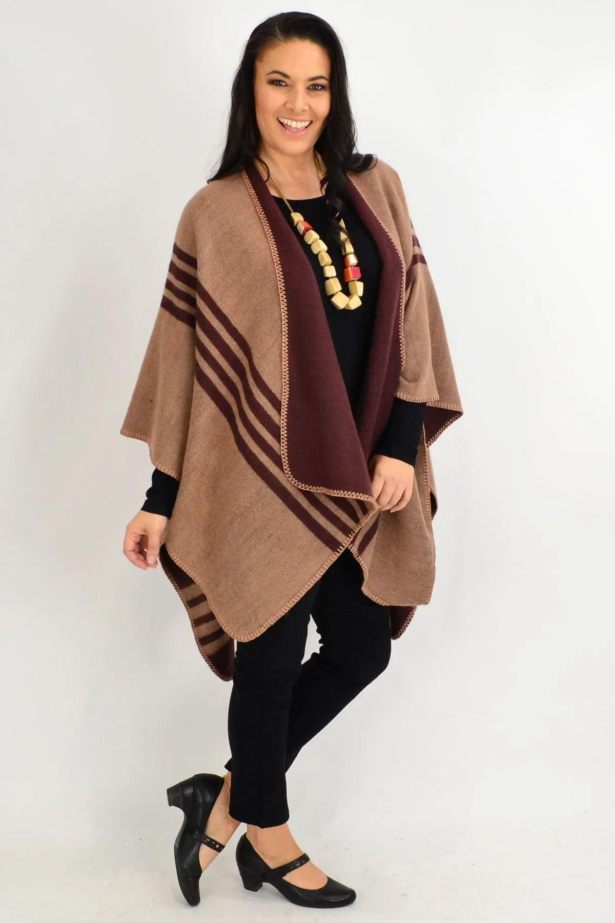 Reversible Brown Line Wool Blend Wrap