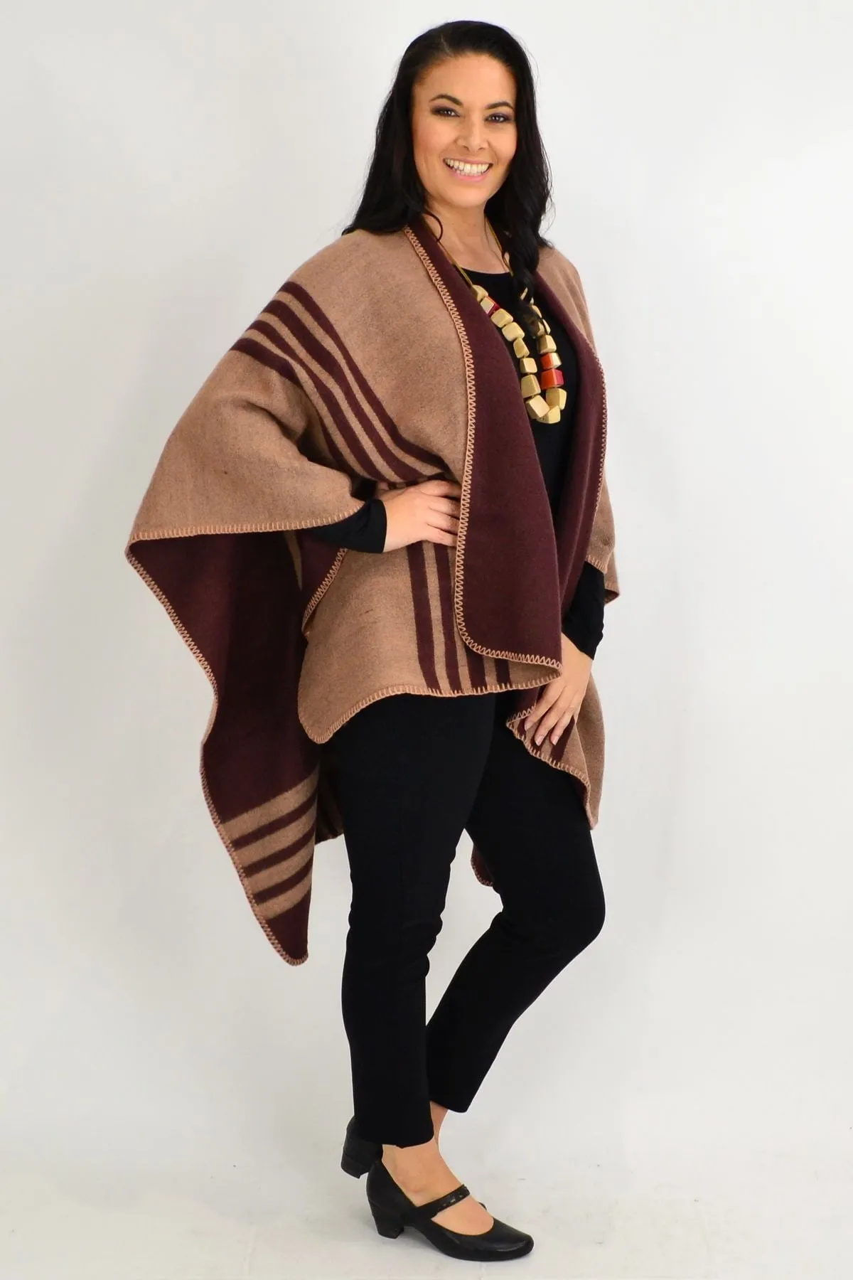 Reversible Brown Line Wool Blend Wrap