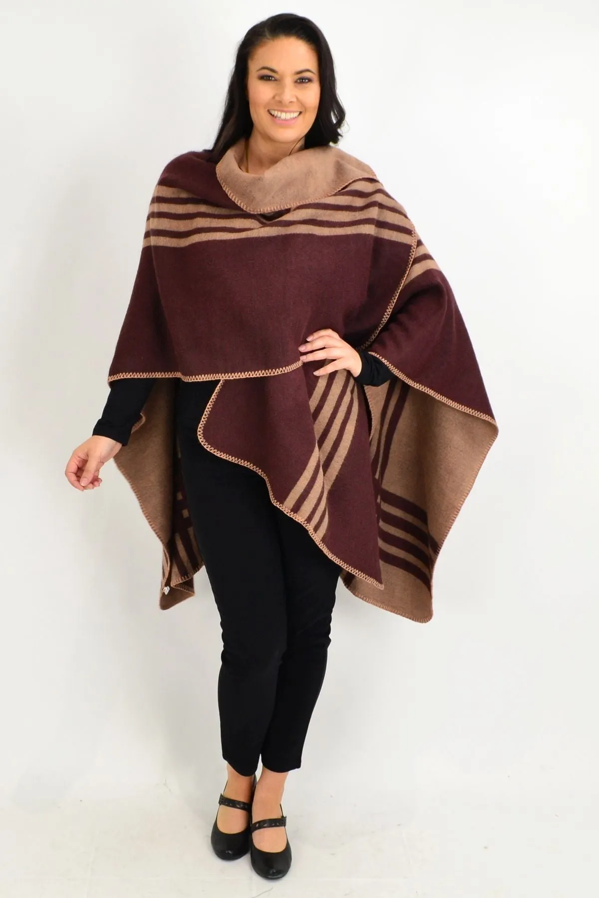 Reversible Brown Line Wool Blend Wrap