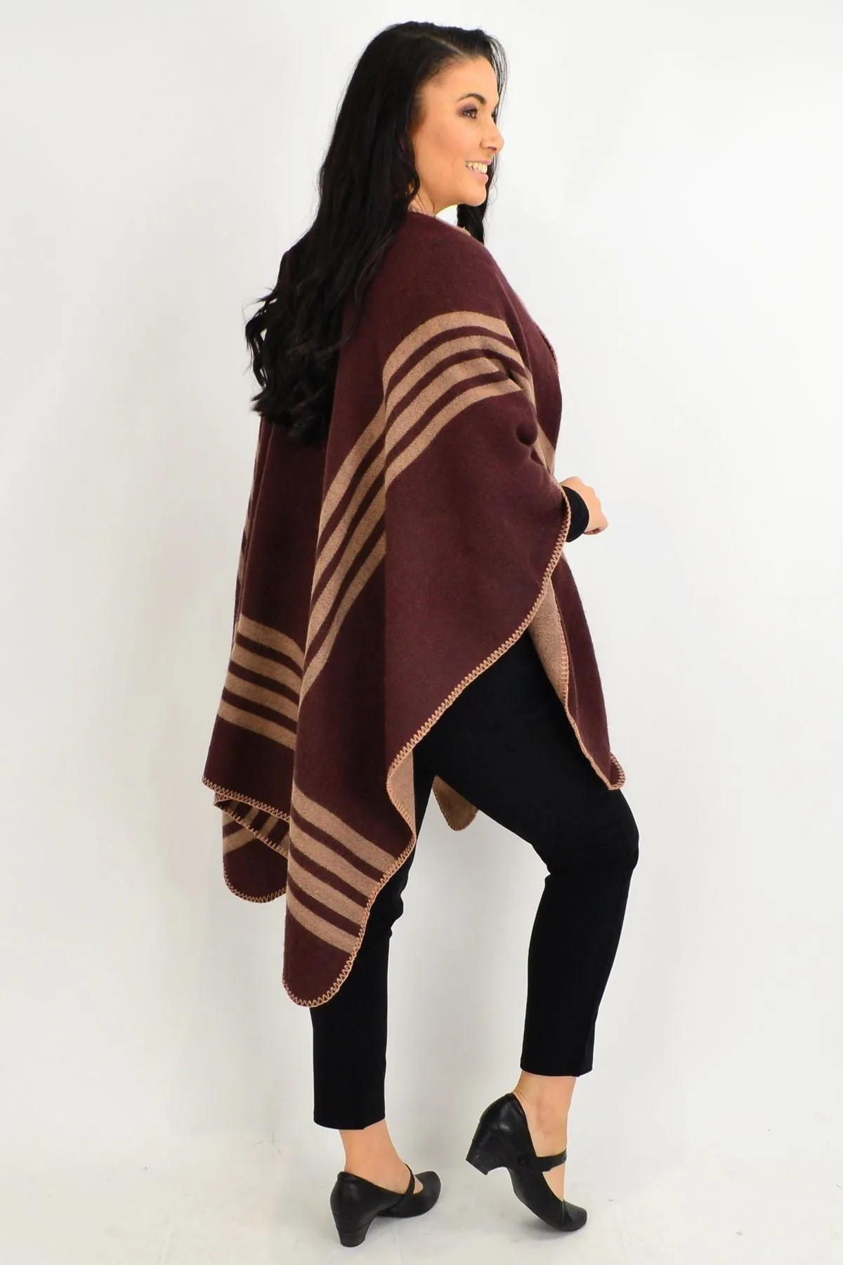 Reversible Brown Line Wool Blend Wrap