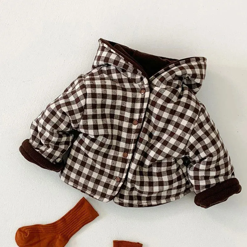 Reversible Checkered Thick Hooded Coat