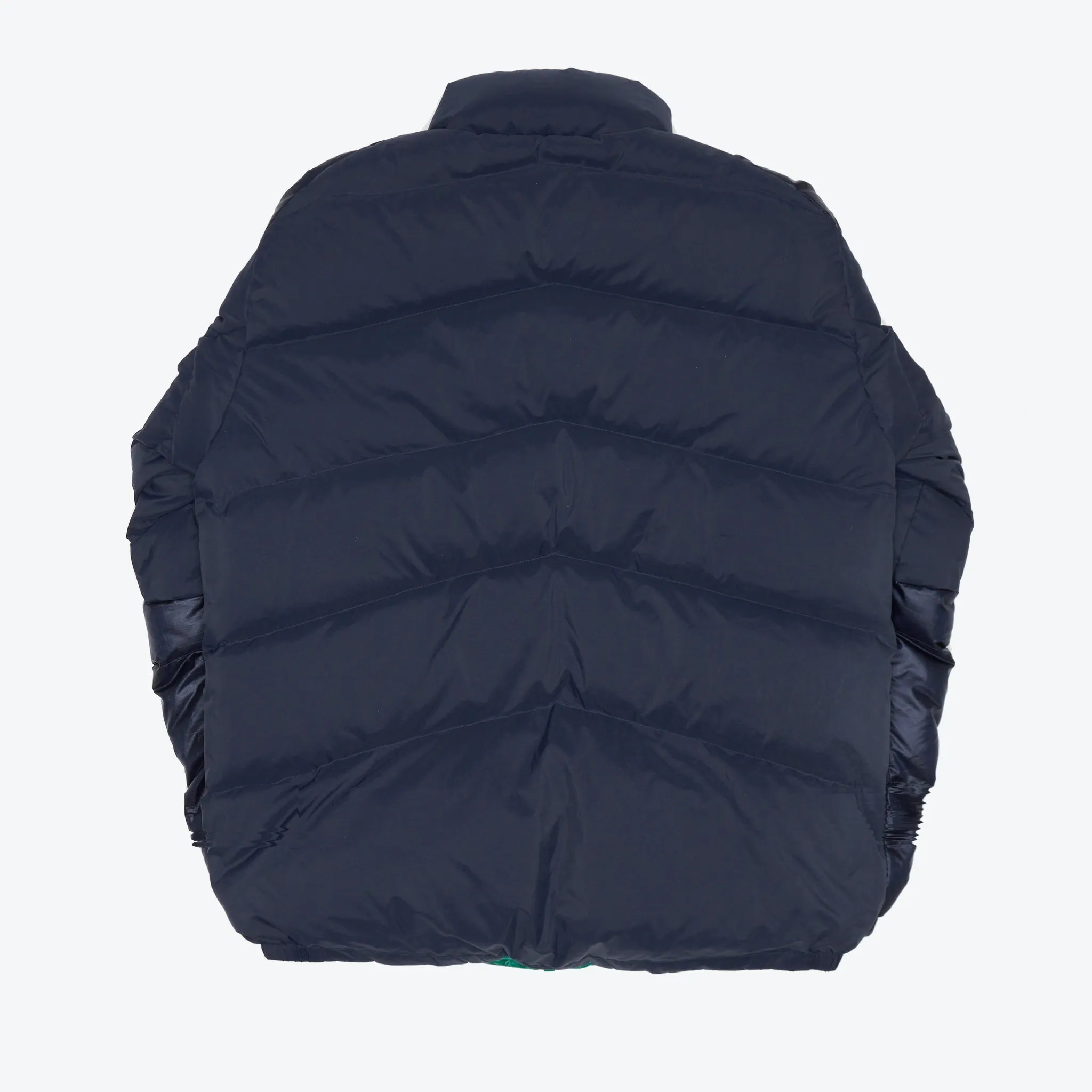 Reversible Navy/Green Muffle Down Jacket with Adjustable Hood