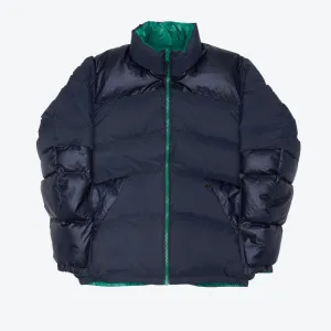 Reversible Navy/Green Muffle Down Jacket with Adjustable Hood