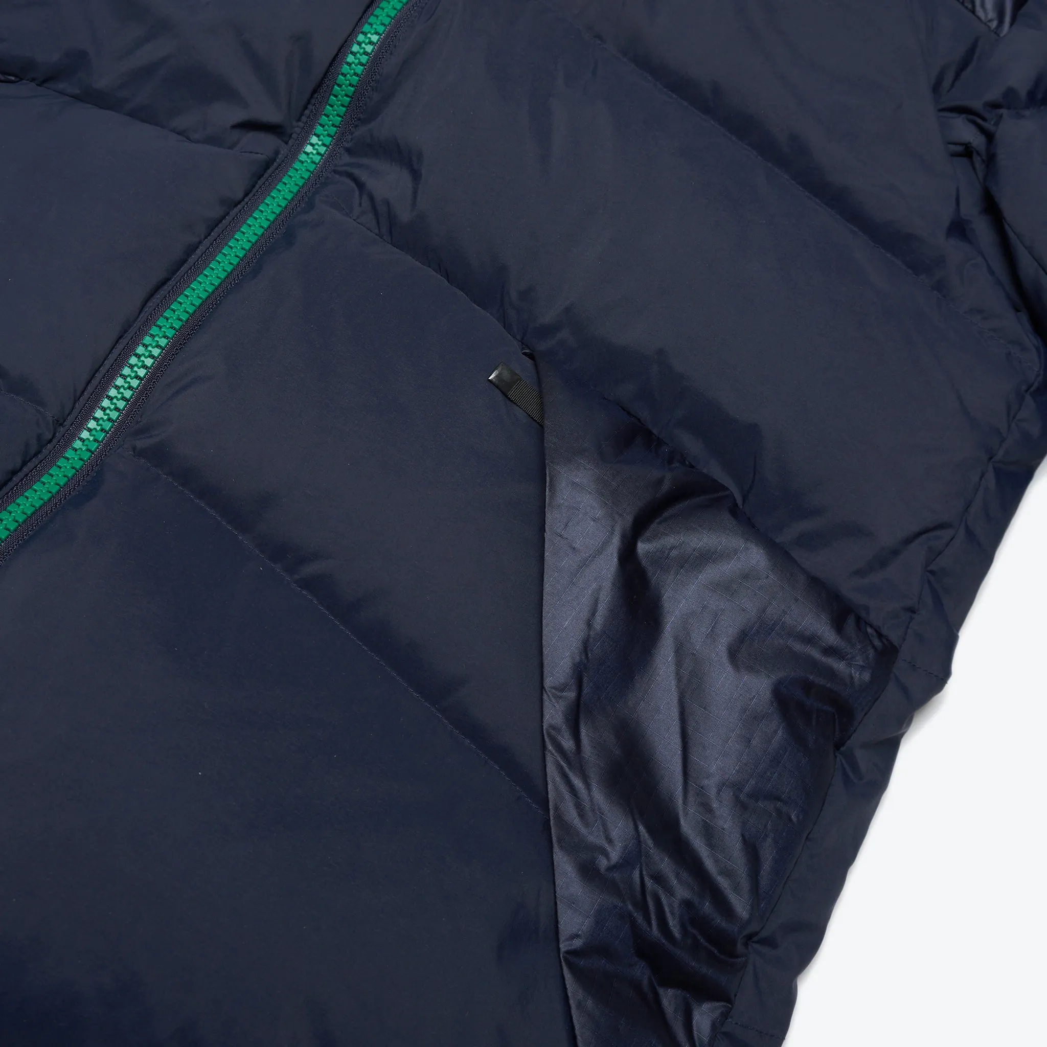 Reversible Navy/Green Muffle Down Jacket with Adjustable Hood