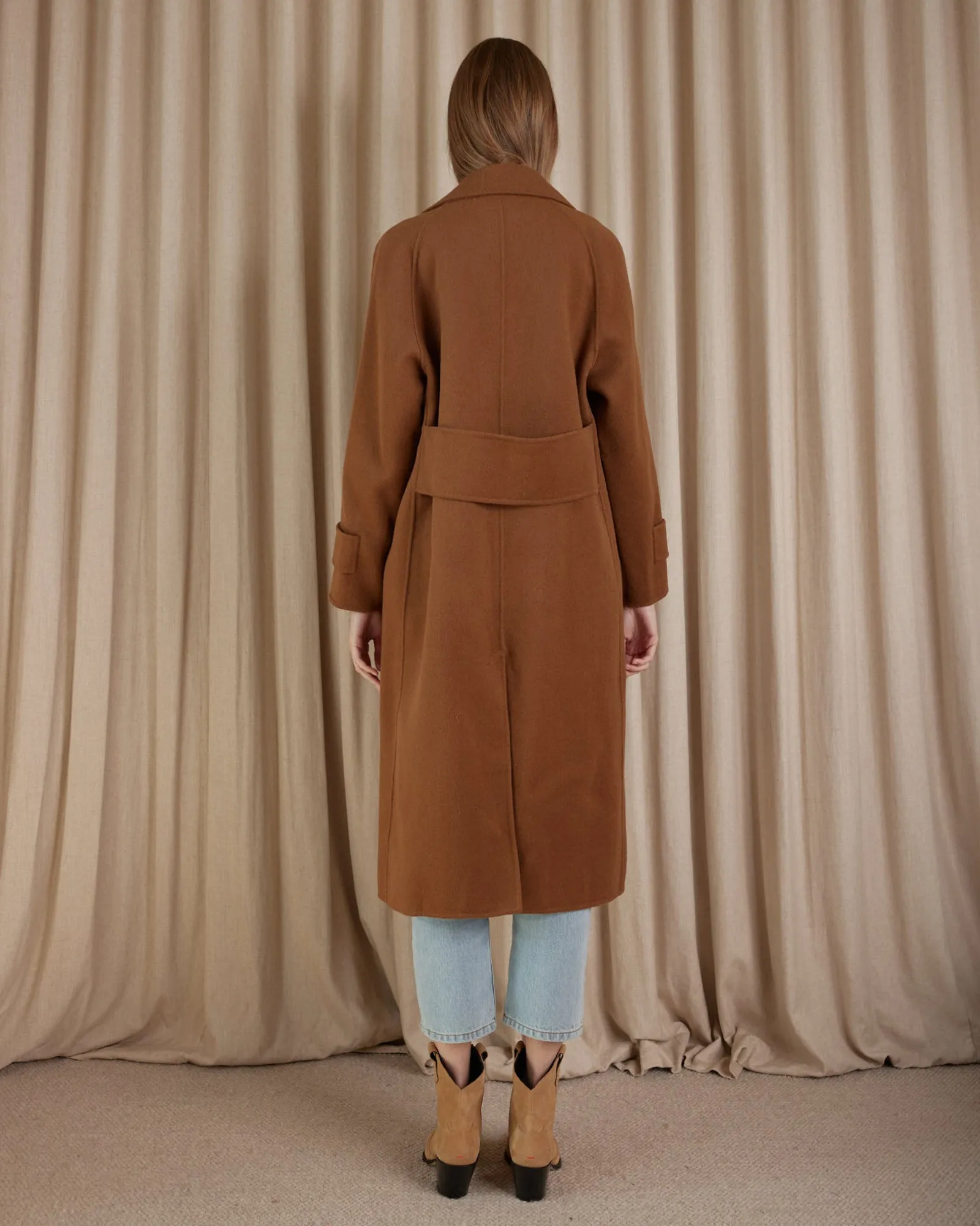 Saddler Double Faced Wool Coat - Cognac