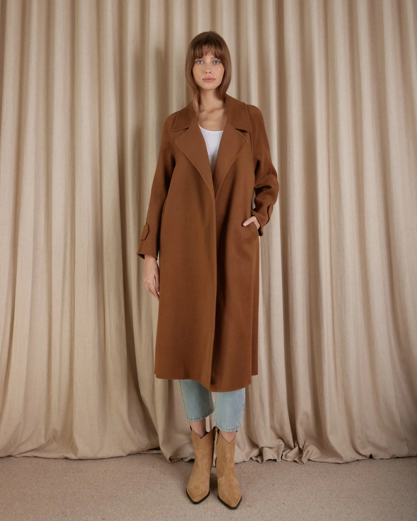 Saddler Double Faced Wool Coat - Cognac