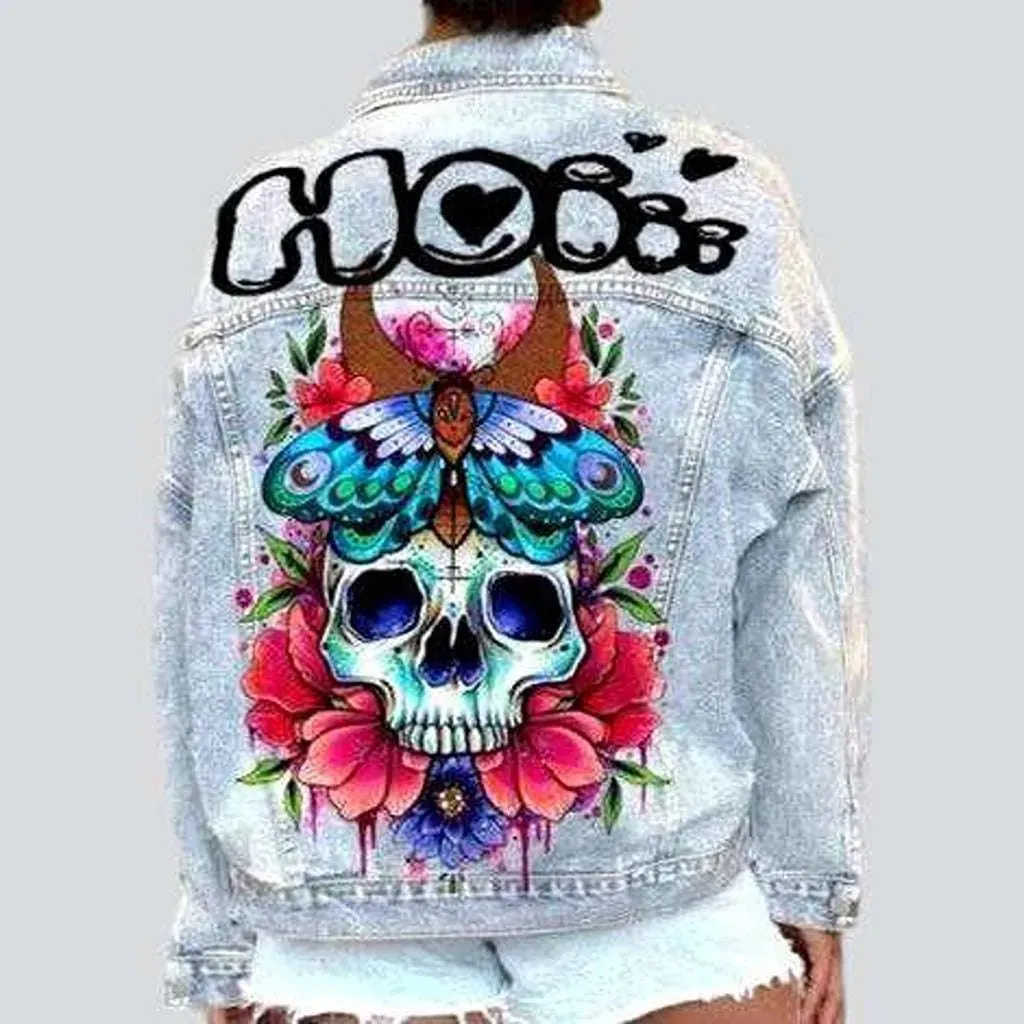 Skull print women's denim jacket