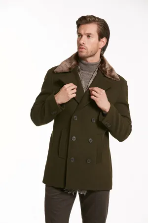 Slim Fit Cachet Double Breasted Wool Blend Light Gray Coat, Khaki