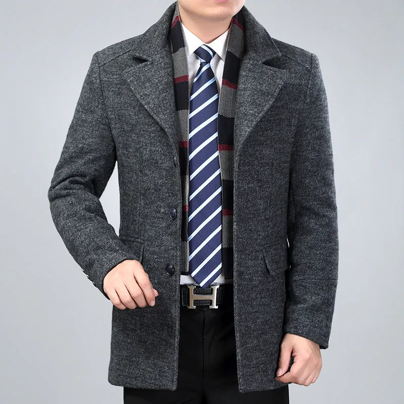 Slim Men's Woolen Mid-Length Trench Coat