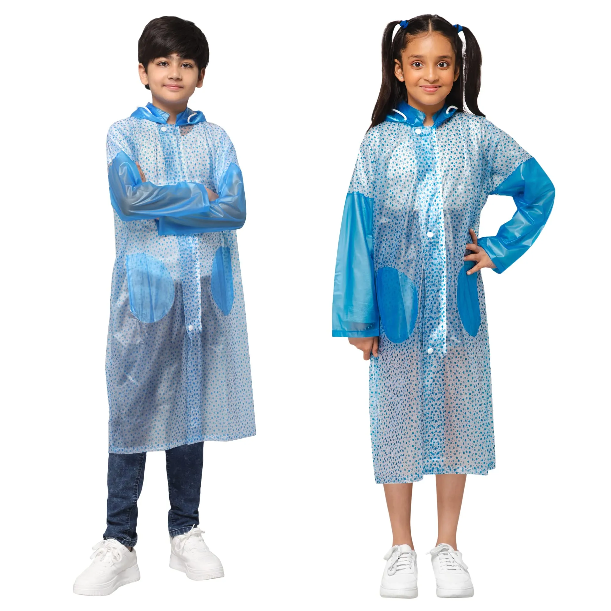 THE CLOWNFISH Drench Dew Series Unisex Kids Waterproof Single Layer PVC Longcoat/Raincoat with Adjustable Hood. Age-6-7 Years (Sky Blue)