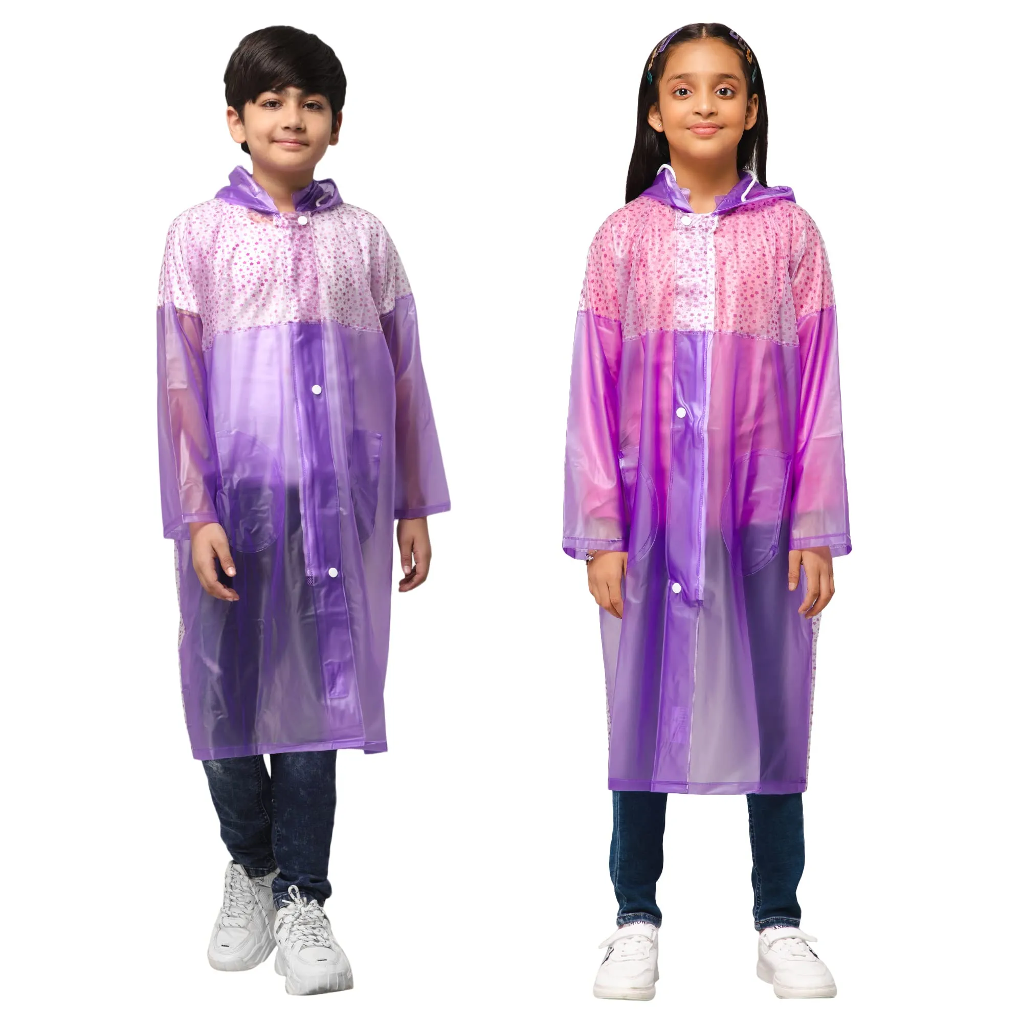 THE CLOWNFISH Drip Dude Series Unisex Kids Waterproof Single Layer PVC Longcoat/Raincoat with Adjustable Hood. Age-6-7 Years (Purple)